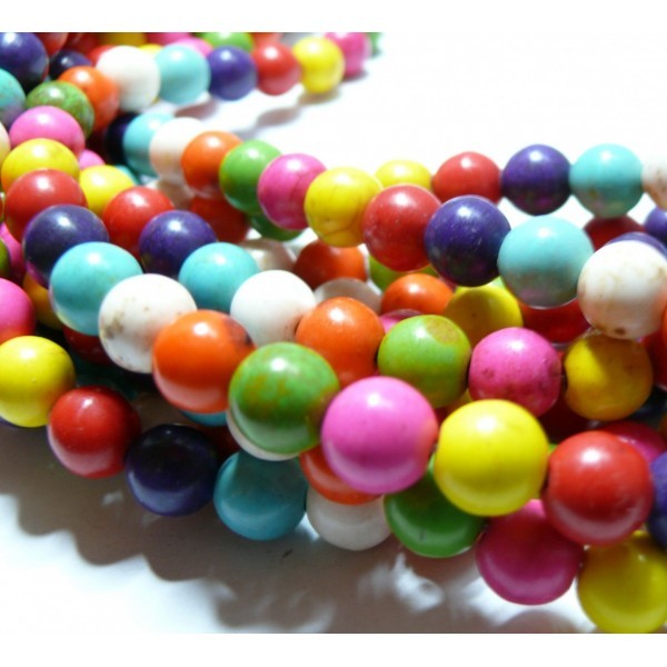 1 fil de 100 perles rondesTurquoise Howlite mulitcolores 4mm - Photo n°1