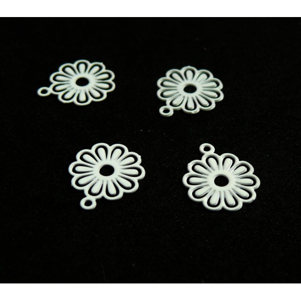 AE113414 Lot de 10 Estampes pendentif filigrane Petites Fleurs 10mm métal couleur Crème - Photo n°2