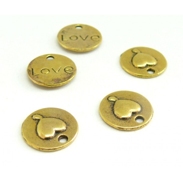 Lot de 20 pendentifs breloques Coeur Love métal couleur Or Antique Ref 74 - Photo n°1