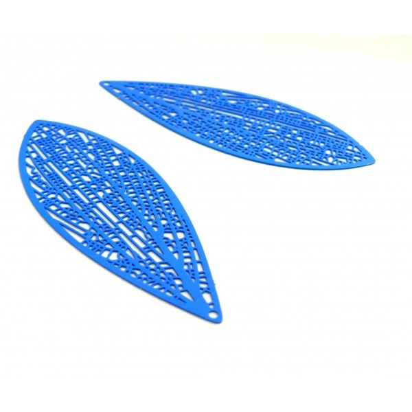 AE113580 Lot de 2 Estampes pendentif filigrane Longue Goutte 70 mm métal couleur Bleu - Photo n°1