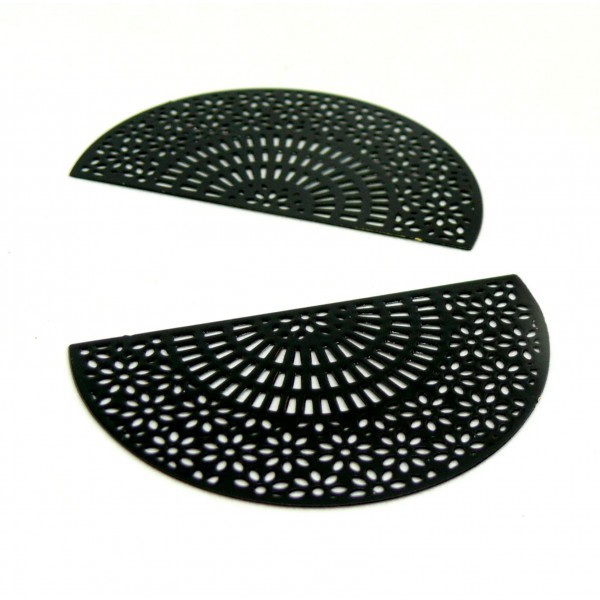 AE113173 Lot de 2 Estampes pendentif filigrane Eventail Demi Cercle 53 mm métal couleur Noire - Photo n°1