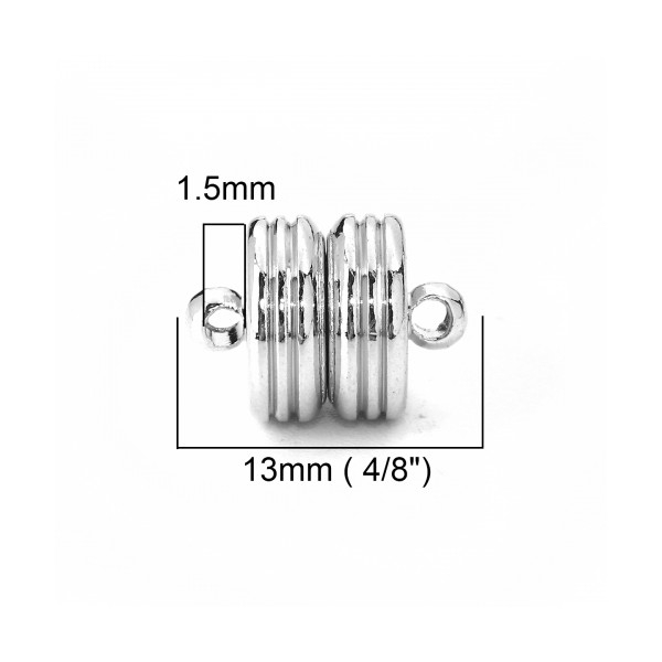 PS115657 PAX 2 Sets de Fermoirs Magnetiques Rondelles avec stries métal couleur Argent Platine - Photo n°2
