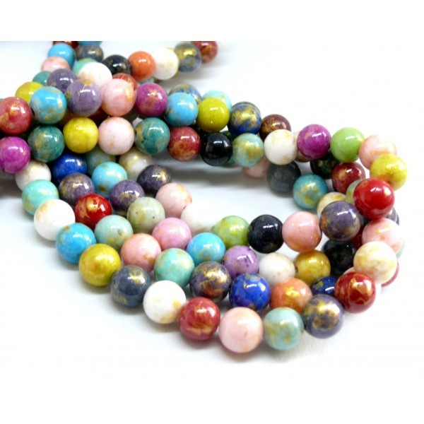 H23201D 1 fil d'environ 48 perles Jade Mashan Multicolores mordoré 8mm - Photo n°2