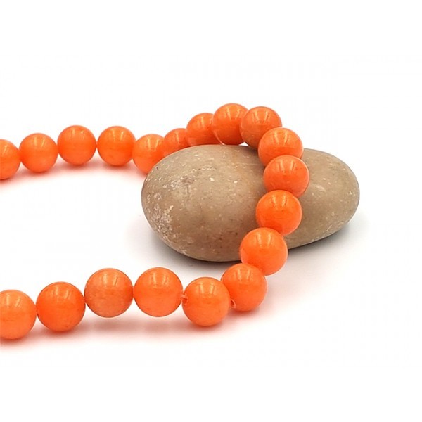 40 Perles De Jade Mashan 10mm Orange Rouge - Photo n°1