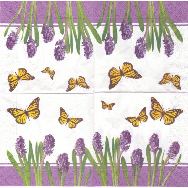 4 Serviettes en papier Papillon Jacinthe Format Lunch 1098-5414 Susy Card Decoupage Decopatch - Photo n°1
