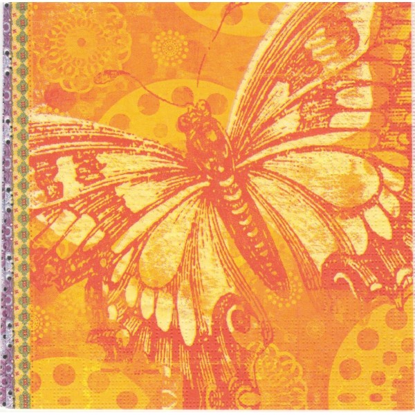 4 Serviettes en papier Papillon orange Format Lunch Decoupage Decopatch 5707  PPD - Photo n°1