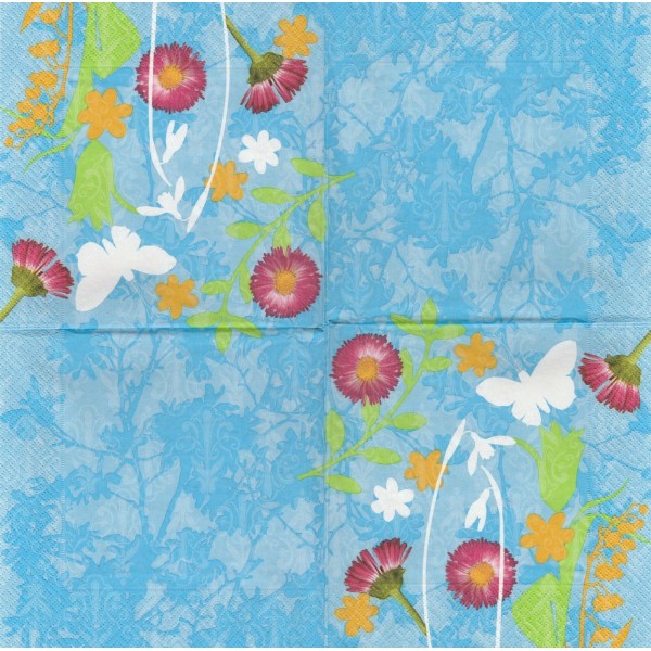 4 Serviettes en papier Papillon Fleurs Format Lunch Decoupage Decopatch 20813 Paper+Design - Photo n°1