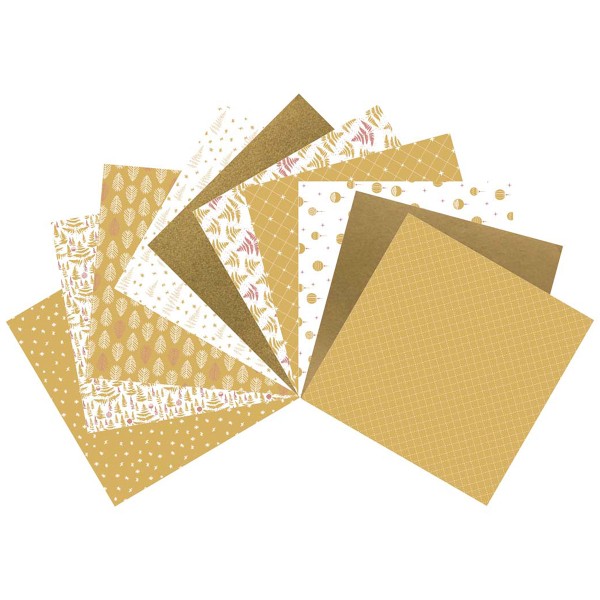Papier Scrapbooking Toga - Motifs blancs et dorés - 30,5 x 30,5 cm - 10 pcs - Photo n°2