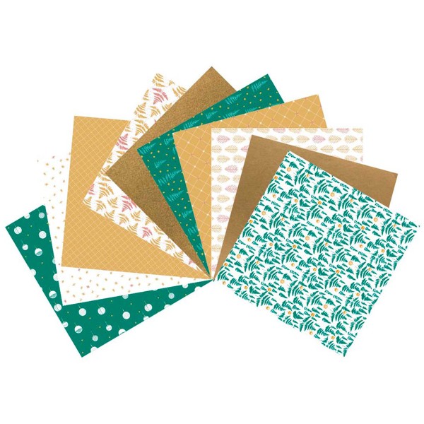 Papier Scrapbooking Toga - Motifs verts et dorés - 30,5 x 30,5 cm - 10 pcs - Photo n°2