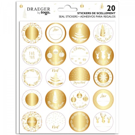 Stickers de Noël - Doré et Blanc - 20 pcs