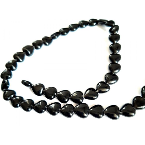 Fil de 40 perles coeurs en agate noire 10 mm de diamètre - Photo n°2