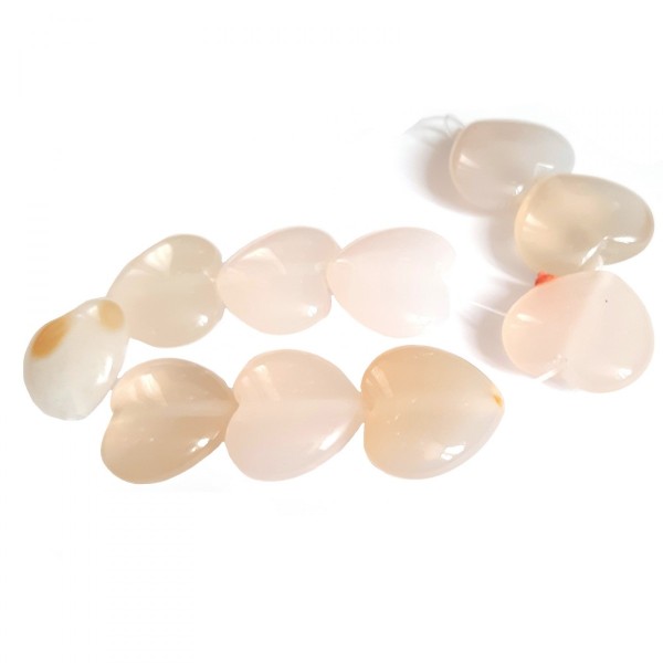 Fil de 10 perles coeurs en agate blanche jaune 20 mm de diamètre - Photo n°2