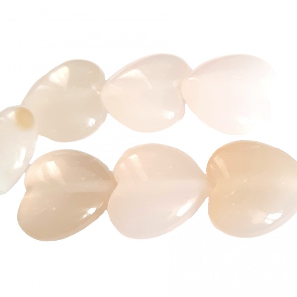 Fil de 10 perles coeurs en agate blanche jaune 20 mm de diamètre - Photo n°1