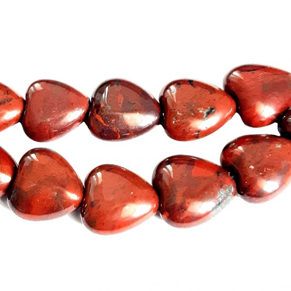 Fil de 40 perles coeurs en jaspe rouge 10 mm de diamètre - Photo n°1