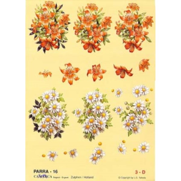 Carte 3D à découper - PARRA 16 - Bouquets oranges/blancs - Photo n°1