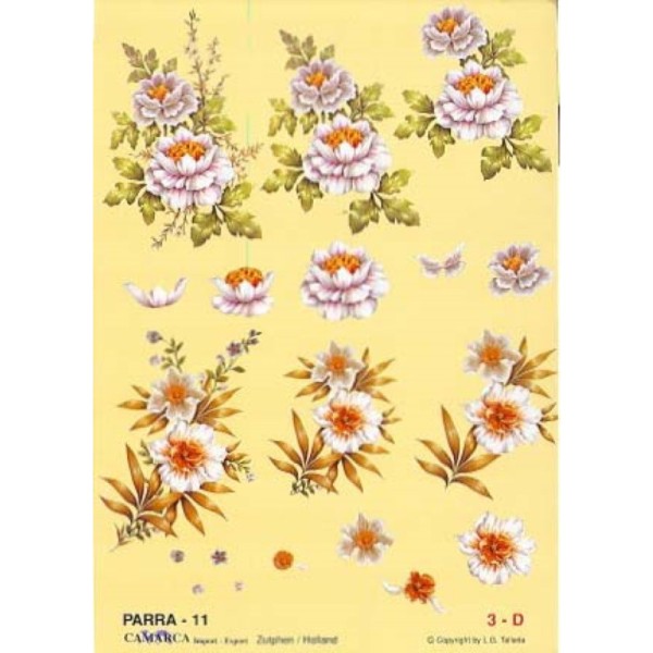 Carte 3D à découper - PARRA 11 - Fleur blanches fond jaune - Photo n°1