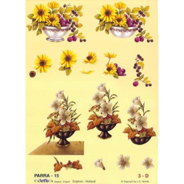 Carte 3D à découper - PARRA 15 - Fleur pot blanc/noir - Photo n°1