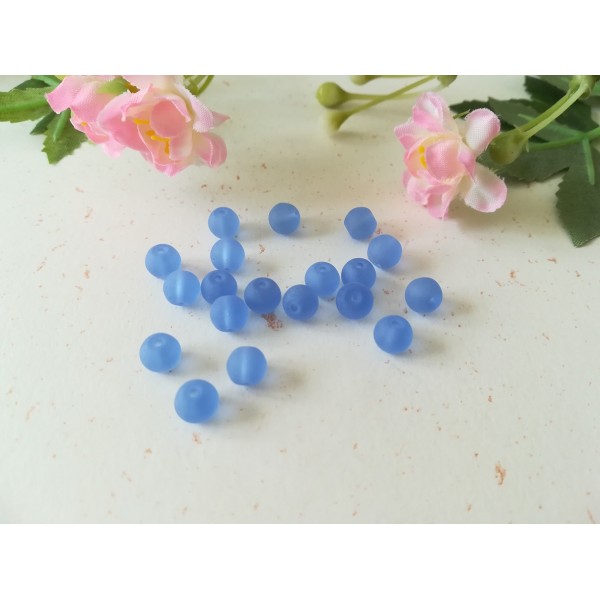 Perles en verre givré 6 mm bleu azur x 25 - Photo n°2
