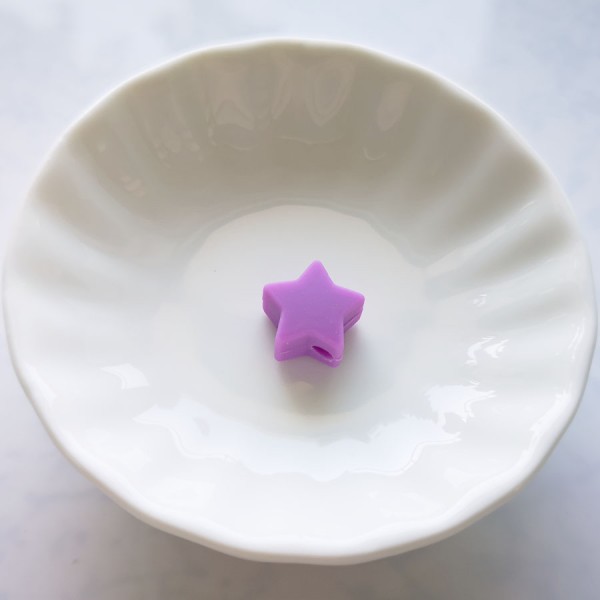 Perle en Silicone Etoile Violet 13mm x 13mm, Creation Attache Tetine - Photo n°1
