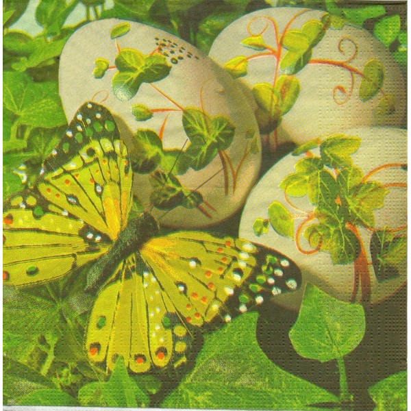 4 Serviettes en papier Papillon Œuf Lierre Format Lunch Decoupage Decopatch 5687  PPD - Photo n°1