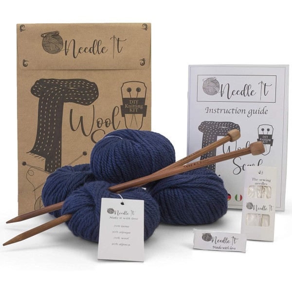Needle It –Kit Tricot pour débutant Complet avec Aiguilles à Tricot – Écharpe en Laine - Bleu - Photo n°1