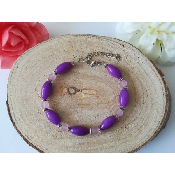 Kit bracelet perles en verre violette et mauve - Photo n°2