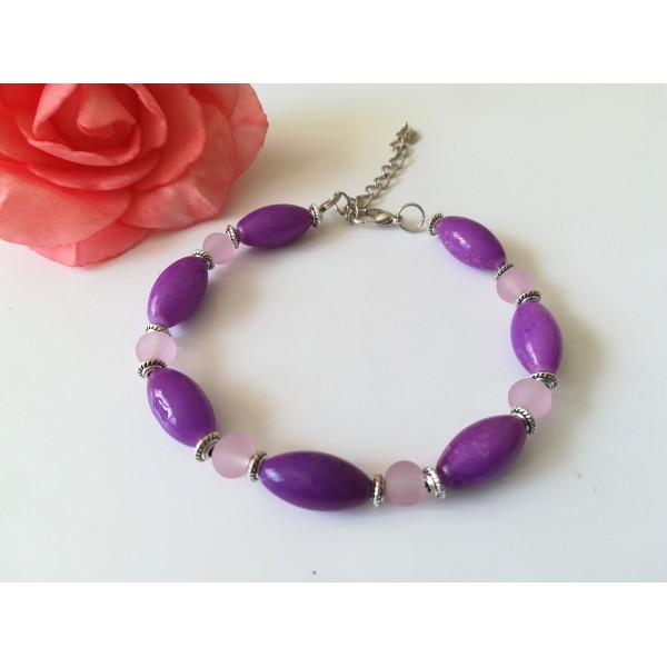 Kit bracelet perles en verre violette et mauve - Photo n°1