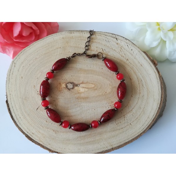 Kit bracelet perles en verre bordeaux et rouge - Photo n°2