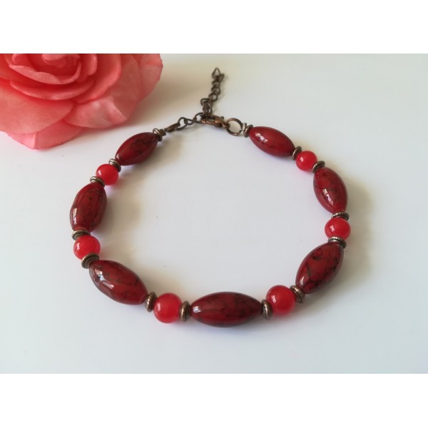 Kit bracelet perles en verre bordeaux et rouge - Photo n°1