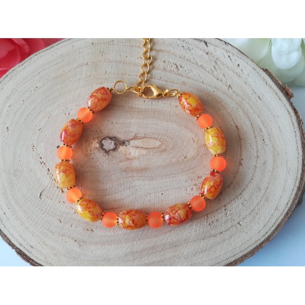 Kit bracelet perles en verre jaune et orange - Photo n°2