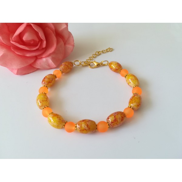 Kit bracelet perles en verre jaune et orange - Photo n°1