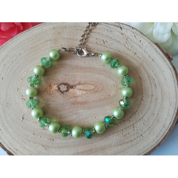 Kit bracelet perles en verre nacré et à facette vert clair - Photo n°2