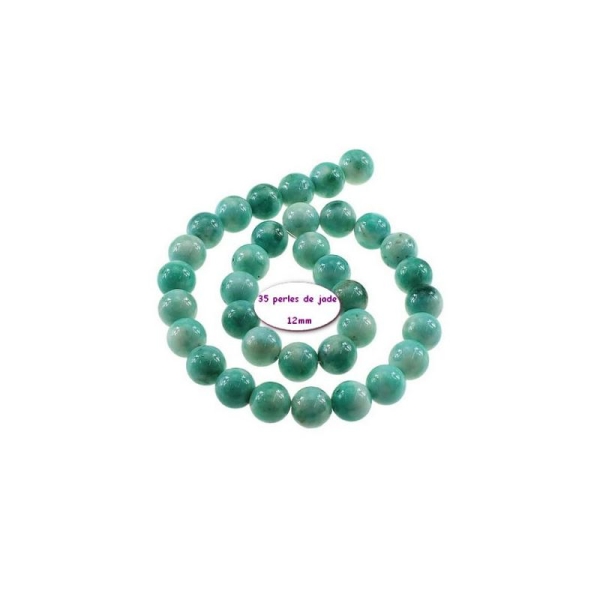 35 Perles De Jade 12mm Cyan Vert - Photo n°1