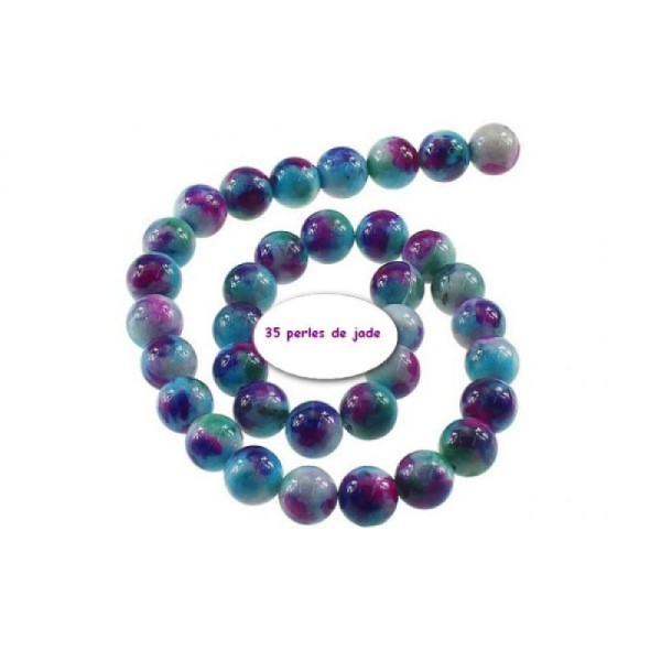 35 Perles De Jade 12mm Arc En Ciel Bleu Violet - Photo n°1