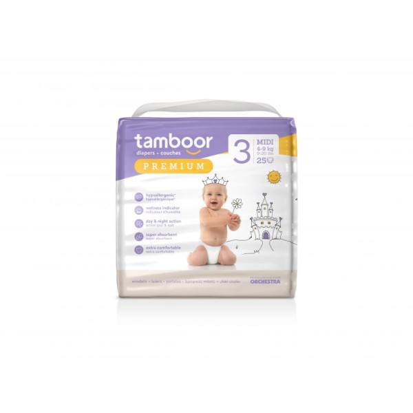 Couches Tamboor Premium T3 - 4 à 9kg - paquet de 25 couches - Photo n°1