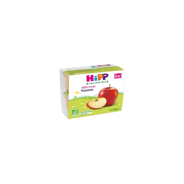 100% Fruits Pommes (Dès 4/6 mois) - 1 pack de 4 coupelles - Hipp Biologique - Photo n°1