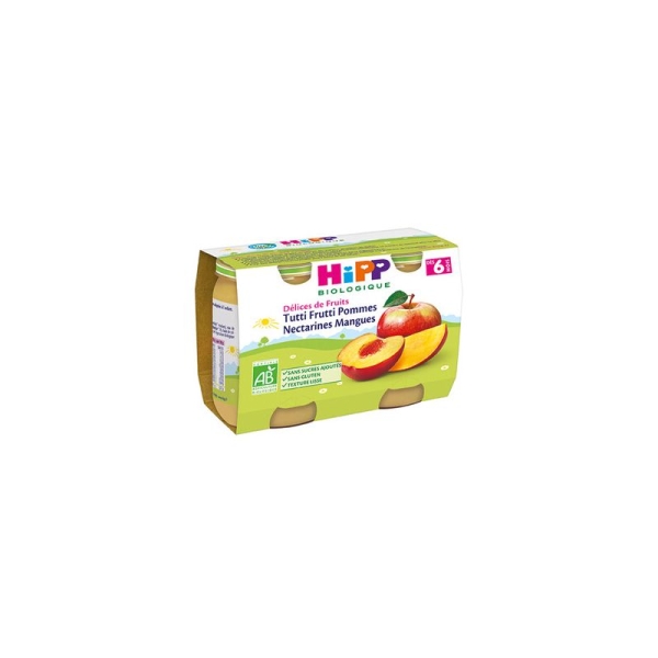 Délices de Fruits Tutti Frutti Pommes Nectarines Mangues - 12 packs de 2 pots - Hipp Biologique - Photo n°1