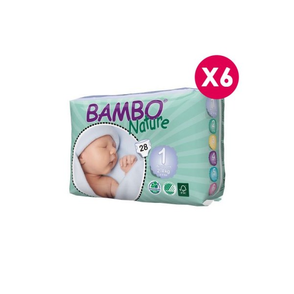 Couches Bambo Nature New Born T1 - 2/4 kg - 6 paquets de 28 - Photo n°1