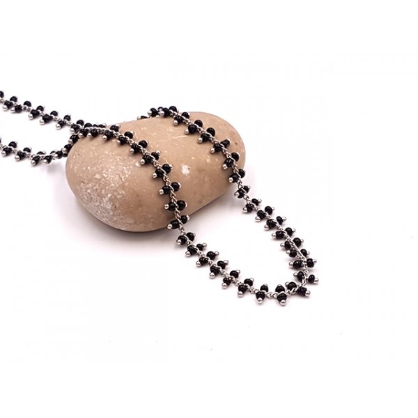 Chaîne Fantaisie Argent Platine Perles De Rocaille Couleur Noir, Au Mètre - Photo n°1