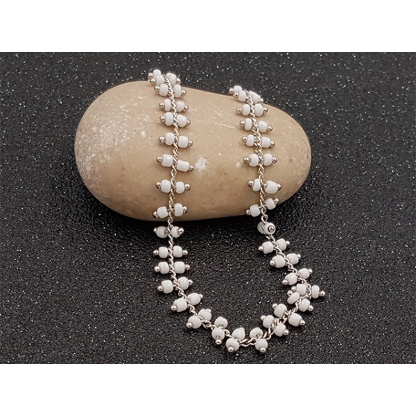 Chaîne Fantaisie Argent Platine Perles De Rocaille Couleur Blanc, Au Mètre - Photo n°1
