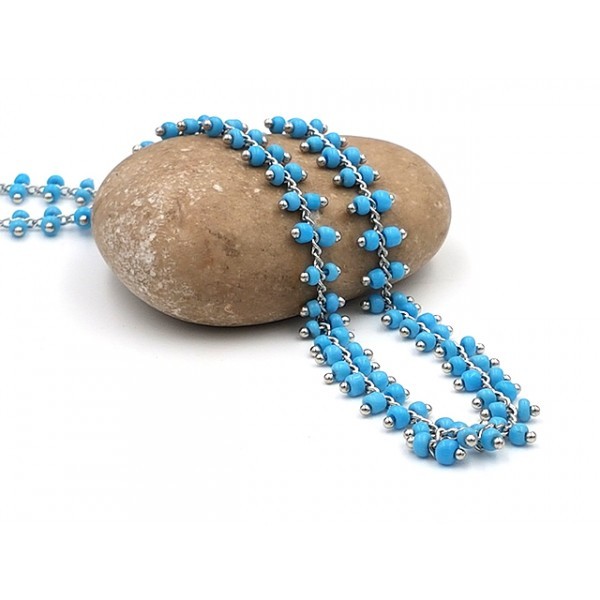 Chaîne Fantaisie Argent Platine Perles De Rocaille Couleur Bleu Ciel, Au Mètre - Photo n°1