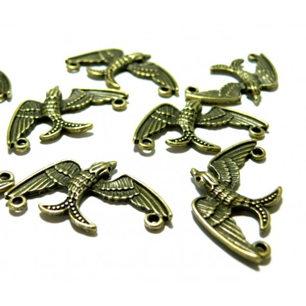 Lot de 20 pendentifs breloque Connecteur Oiseau ref 318 métal coloris Bronze - Photo n°1