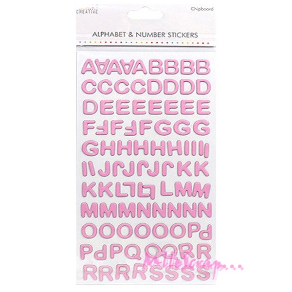 Stickers alphabet cartonné Simply Creative rose - 200 lettres - Photo n°1