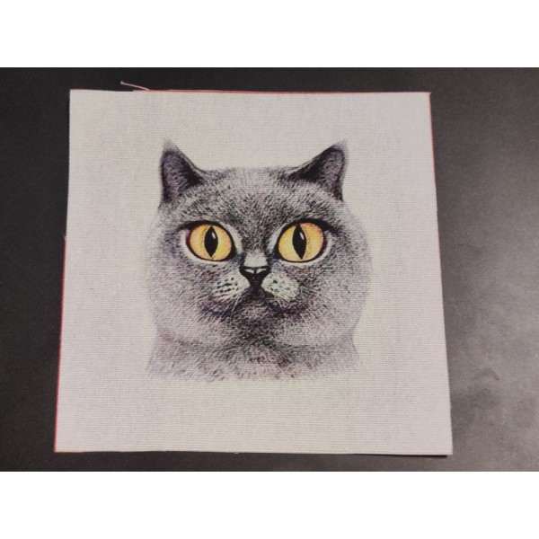 Coupon tissu - tête de chat gris - coton épais - 12x12cm - Photo n°1