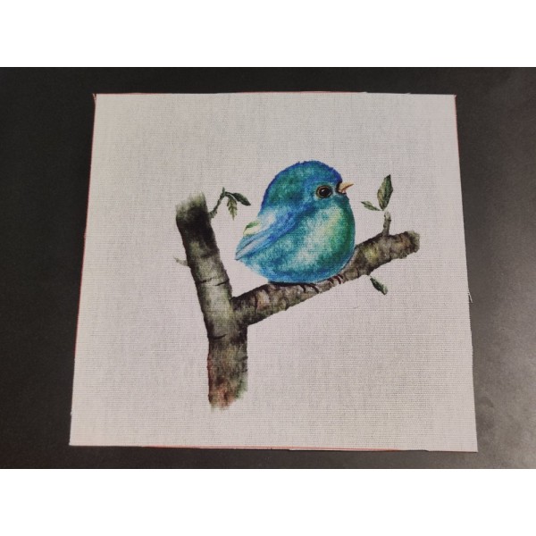 Coupon tissu - oiseau bleu - coton épais - 15x15cm - Photo n°1