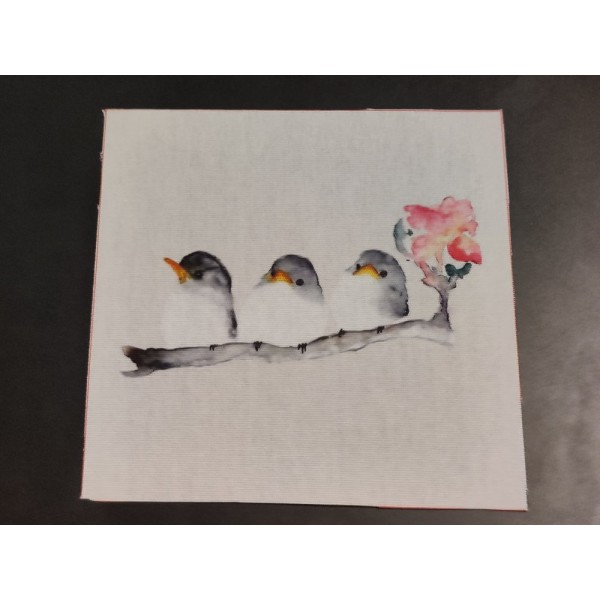 Coupon tissu - oiseaux gris sur une branche - coton épais - 15x15cm - Photo n°1