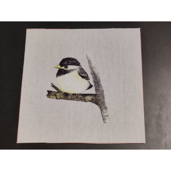 Coupon tissu - oiseau jaune et noir - coton épais - 15x15cm - Photo n°1