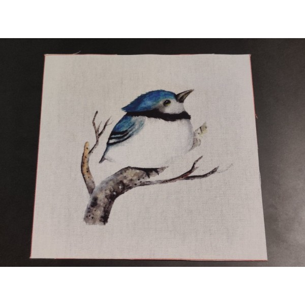 Coupon tissu - oiseau bleu et blanc - coton épais - 15x15cm - Photo n°1