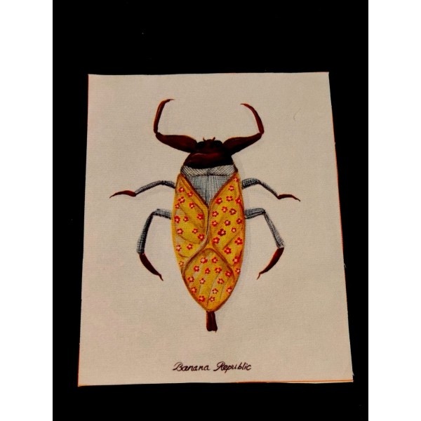 Coupon tissu - insecte jaune et rouge  - coton épais - 15x20cm - Photo n°1