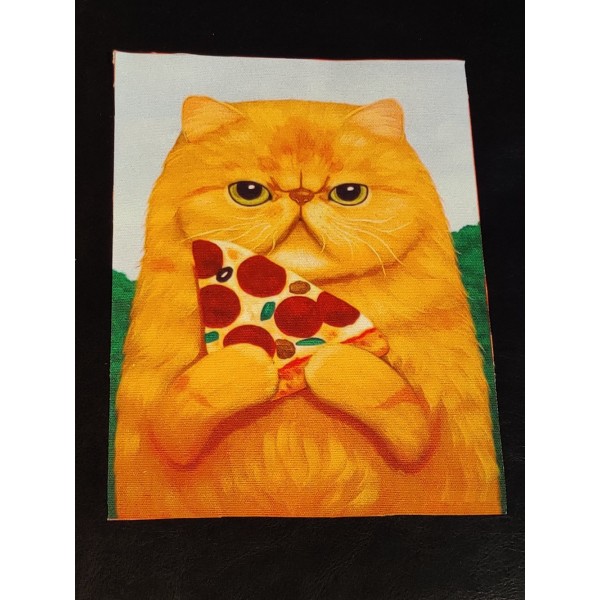 Coupon tissu - chat qui mange une pizza  - coton épais - 15x20cm - Photo n°1